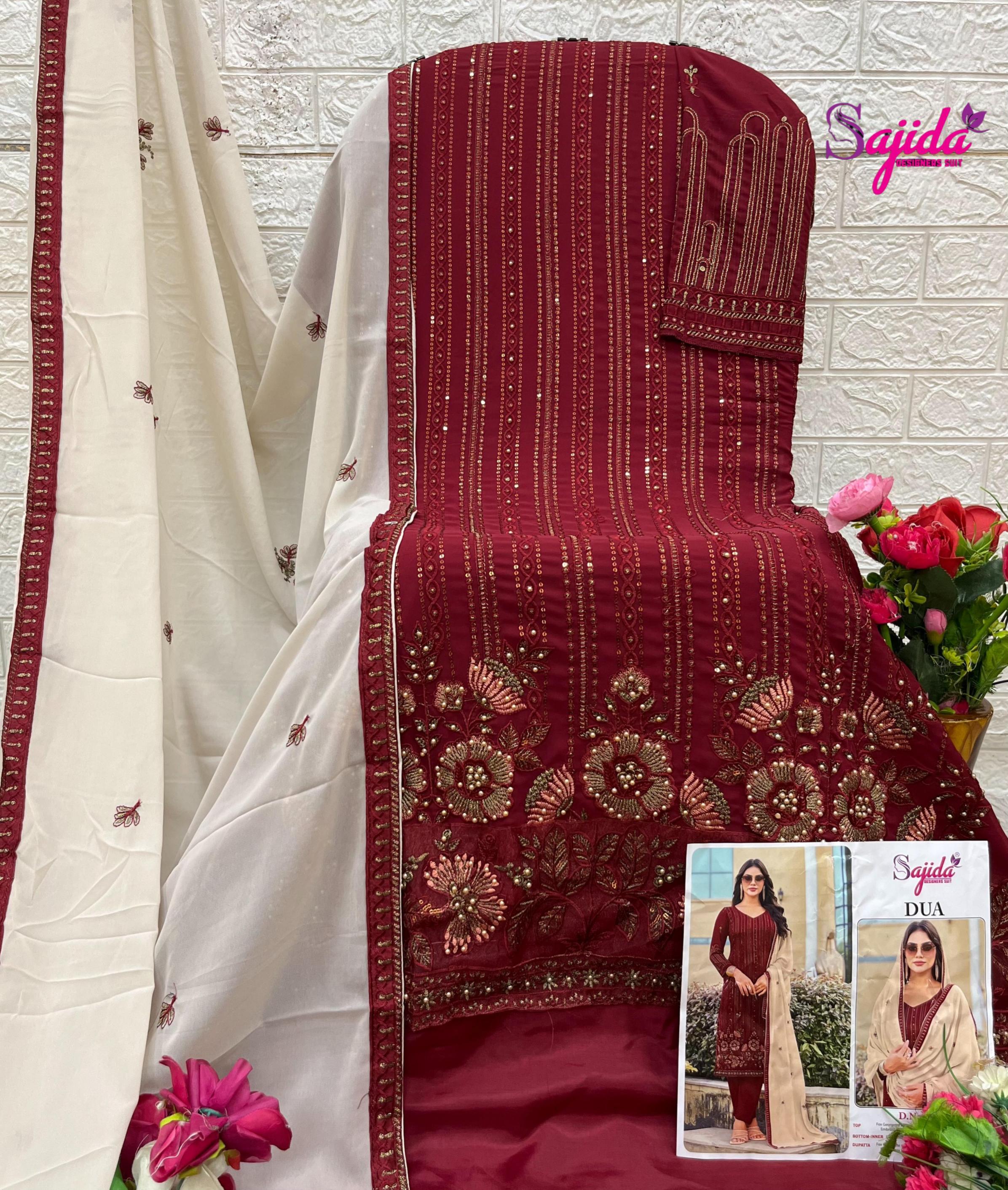 DUA 1070 BY SAJIDA DESIGNER GEORGETTE DESIGNER PAKISTANI READYMADE PLUS SIZE SUITS