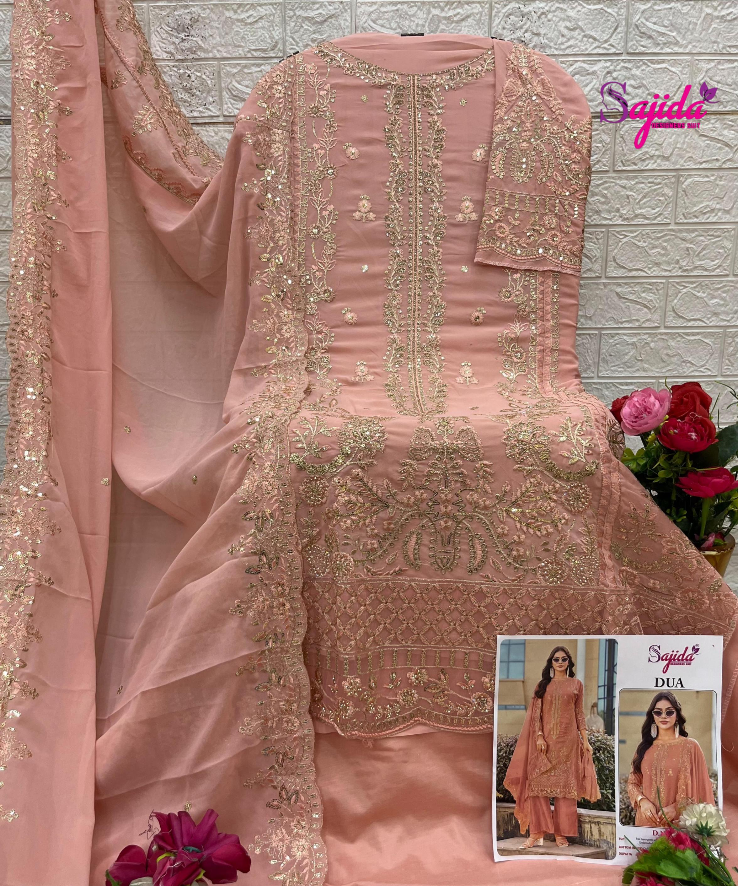 DUA 1071 BY SAJIDA DESIGNER AMAZING GEORGETTE PAKISTANI PLUS SIZE SUITS 