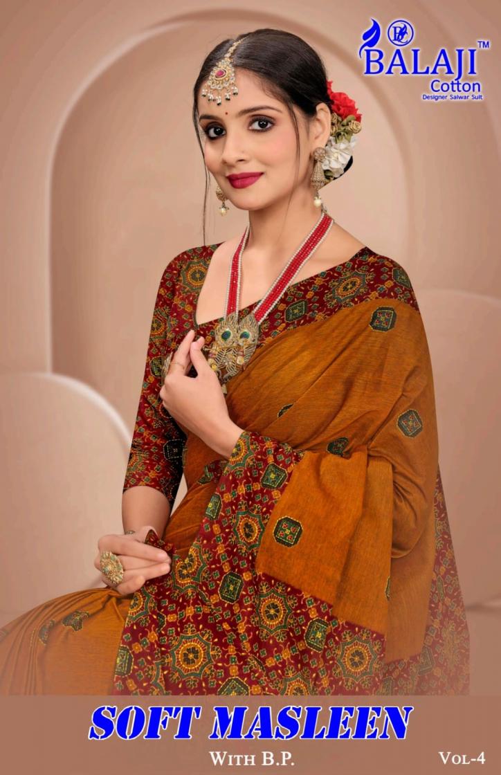 SOFT MASLEEN VOL 4 BY BALAJI COTTON PRETTY LOOK SAREE ONLINE 