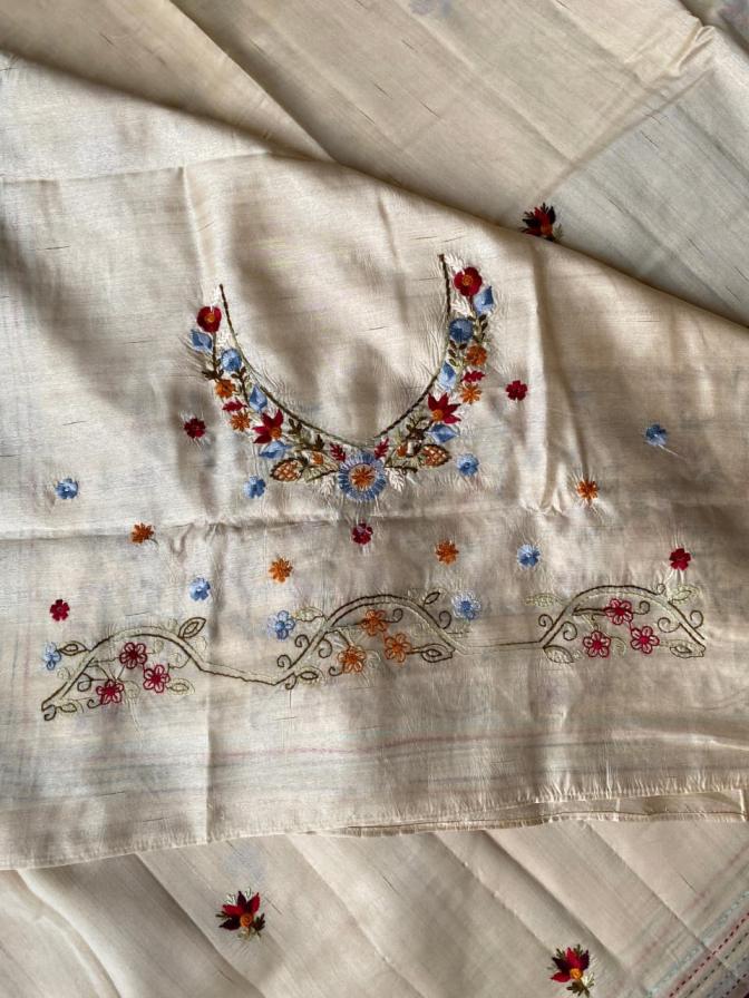 heritage & grace tussar silk woven embroidery work sarees online 