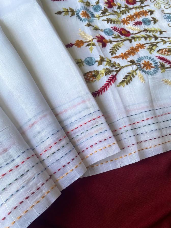 heritage & grace tussar silk woven embroidery work sarees online 