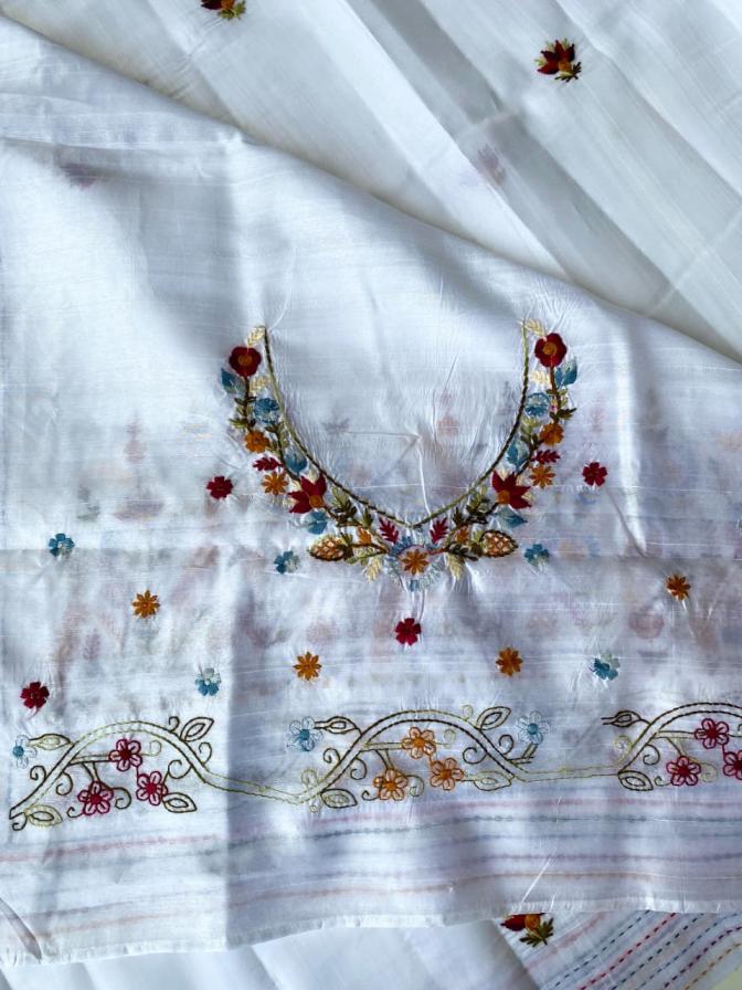 heritage & grace tussar silk woven embroidery work sarees online 